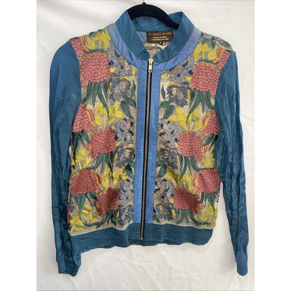 NWT Anthropologie Varun Bahl Floral Zip Up Lightweight Jacket Size M Boho Chic